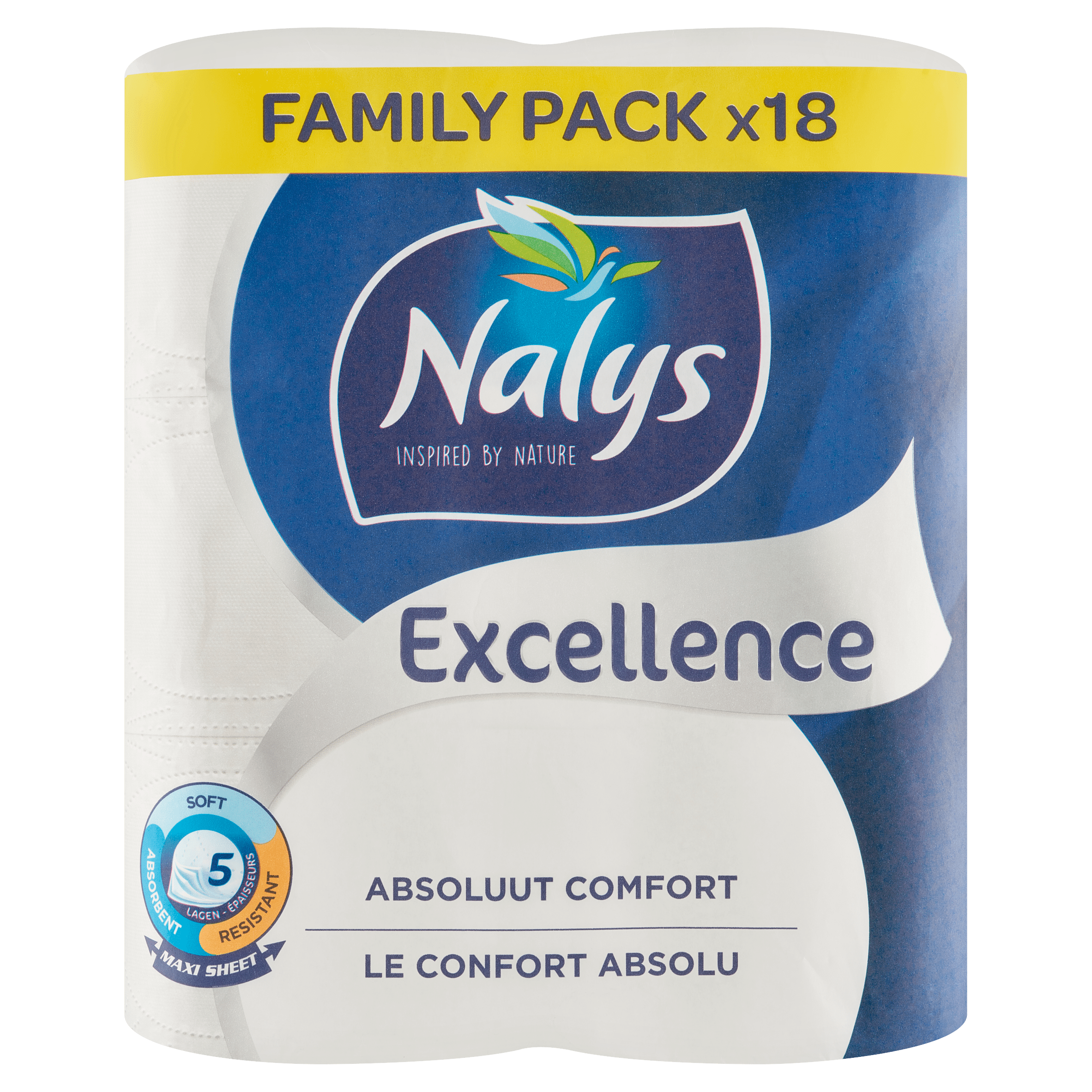 NALYS Toiletpapier excellence 5-lgs maxivel Zak 18 st