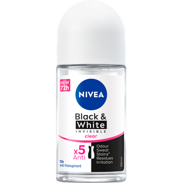 NIVEA Black & White Invisible Clear Anti-Transpirant Roller - 50ml - Deodorant - Anti-vlekken - 72 uur bescherming