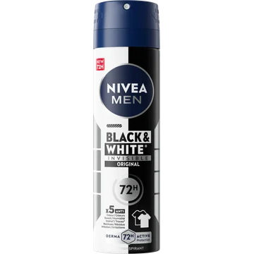 NIVEA MEN Black & White Invisible Original Anti-Transpirant Spray - 150ml - Geen witte of gele vlekken - Quickdry - Alcoholvrij - Beschermt 72 uur