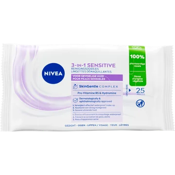 NIVEA 3-in-1 Sensitive Reinigingsdoekjes - 25 stuks - Make-up Remover Doekjes - Gezichtsreiniger - Voor de gevoelige huid