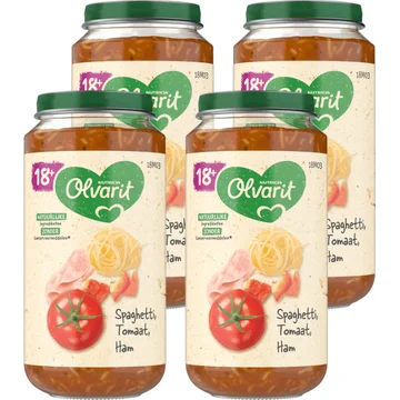 Olvarit 18+ Maanden Spaghetti Tomaat Ham 4 x 250g