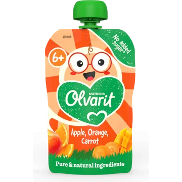 Olvarit 6+ Maanden Knijpfruit Appel Sinaasappel Wortel 100g