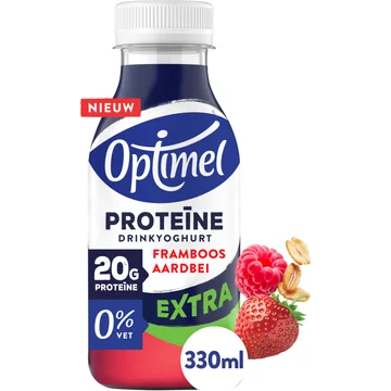 Optimel Proteïne Extra Drinkyoghurt Framboos Aardbei 0% Vet 330ML