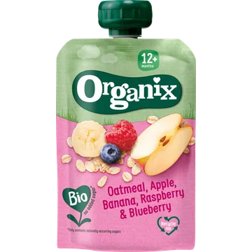 Organix Knijpfruit Haver, Appel, Banaan, Aardbei, Bosbes 6x 12mnd