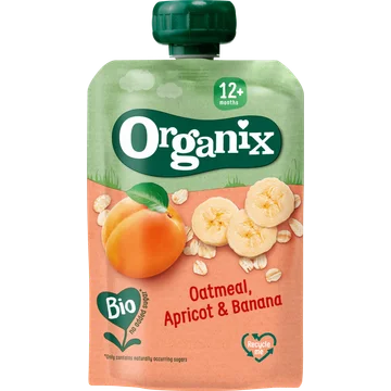 Organix Knijpfruit Havermout, abrikoos & banaan 6x 12mnd