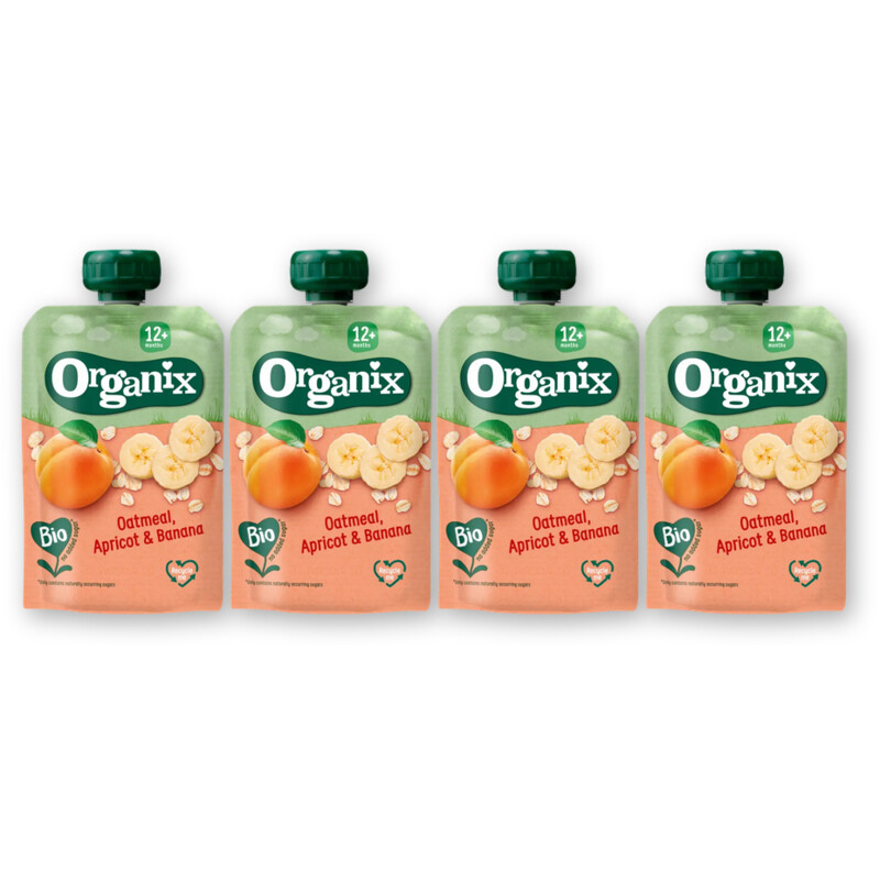 Organix Knijpfruit haver abrikoos banan 12m+ 4pk