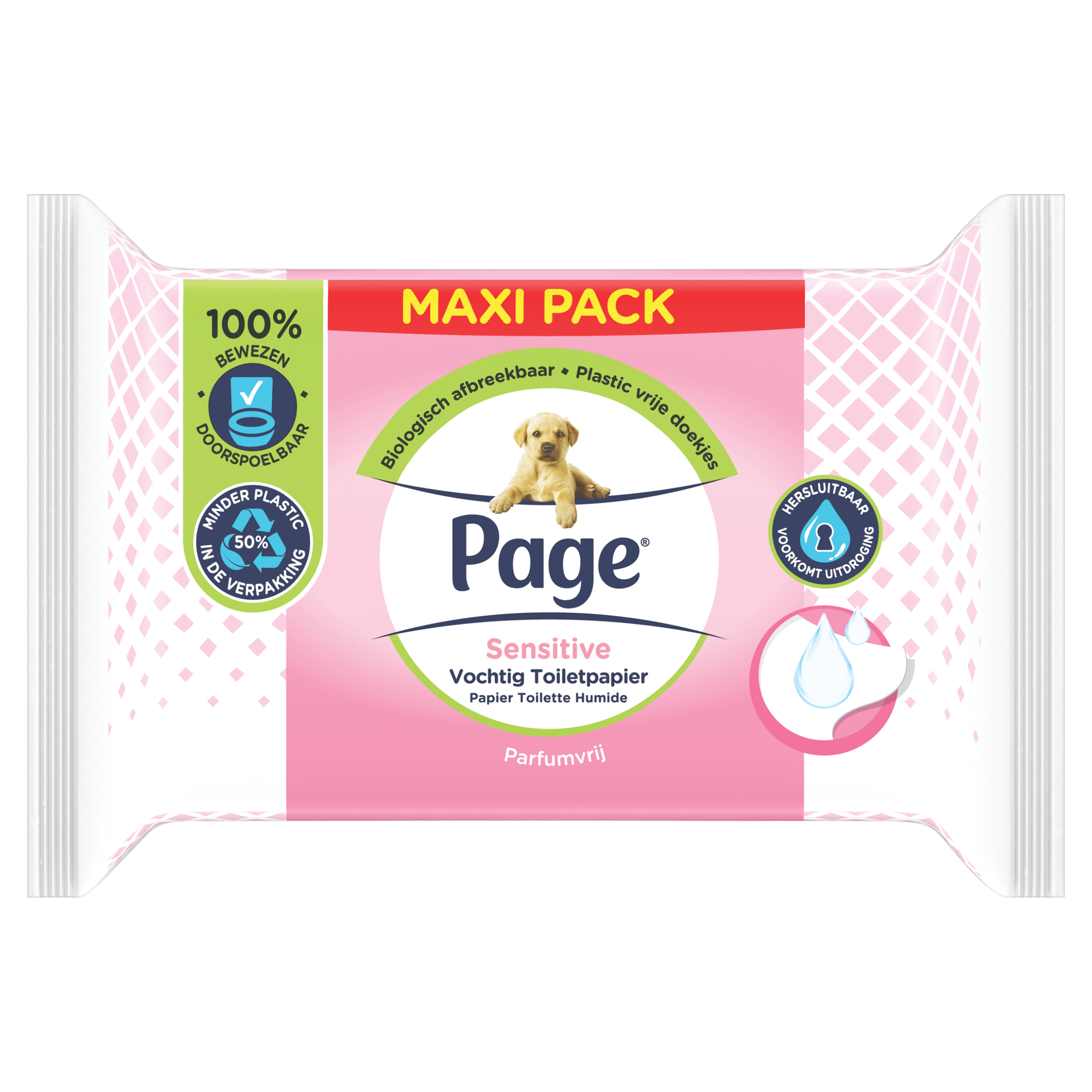 Page Sensitive vochtig wc papier maxi Zak 74 st