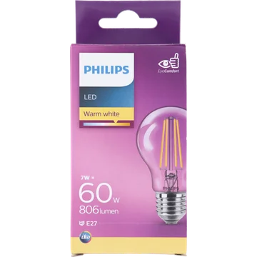 Philips LED Lamp Transparant - 60 W - E27 - warmwit licht
