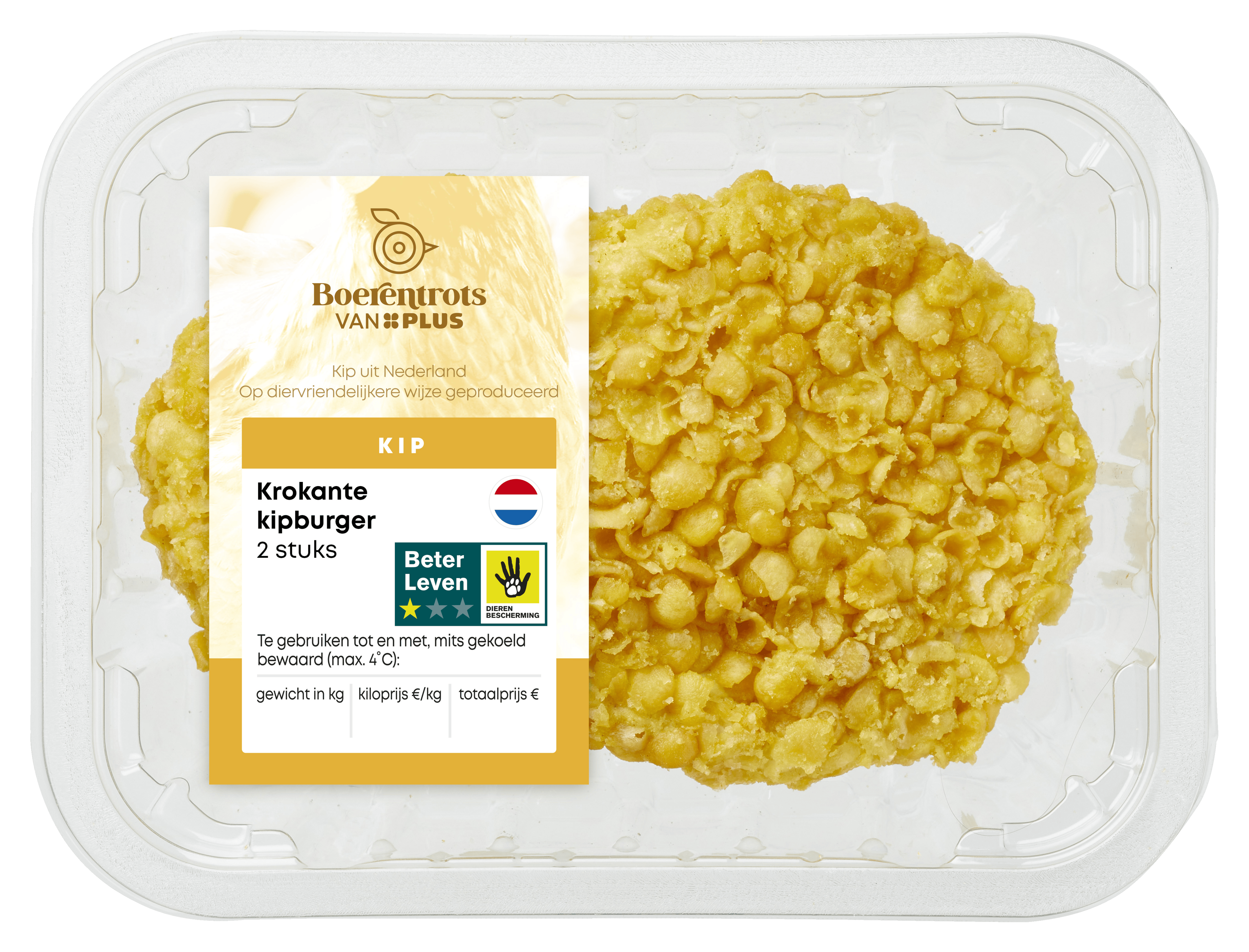 PLUS Boerentrots Krokante kipburger 2 stuks Tray 200 g