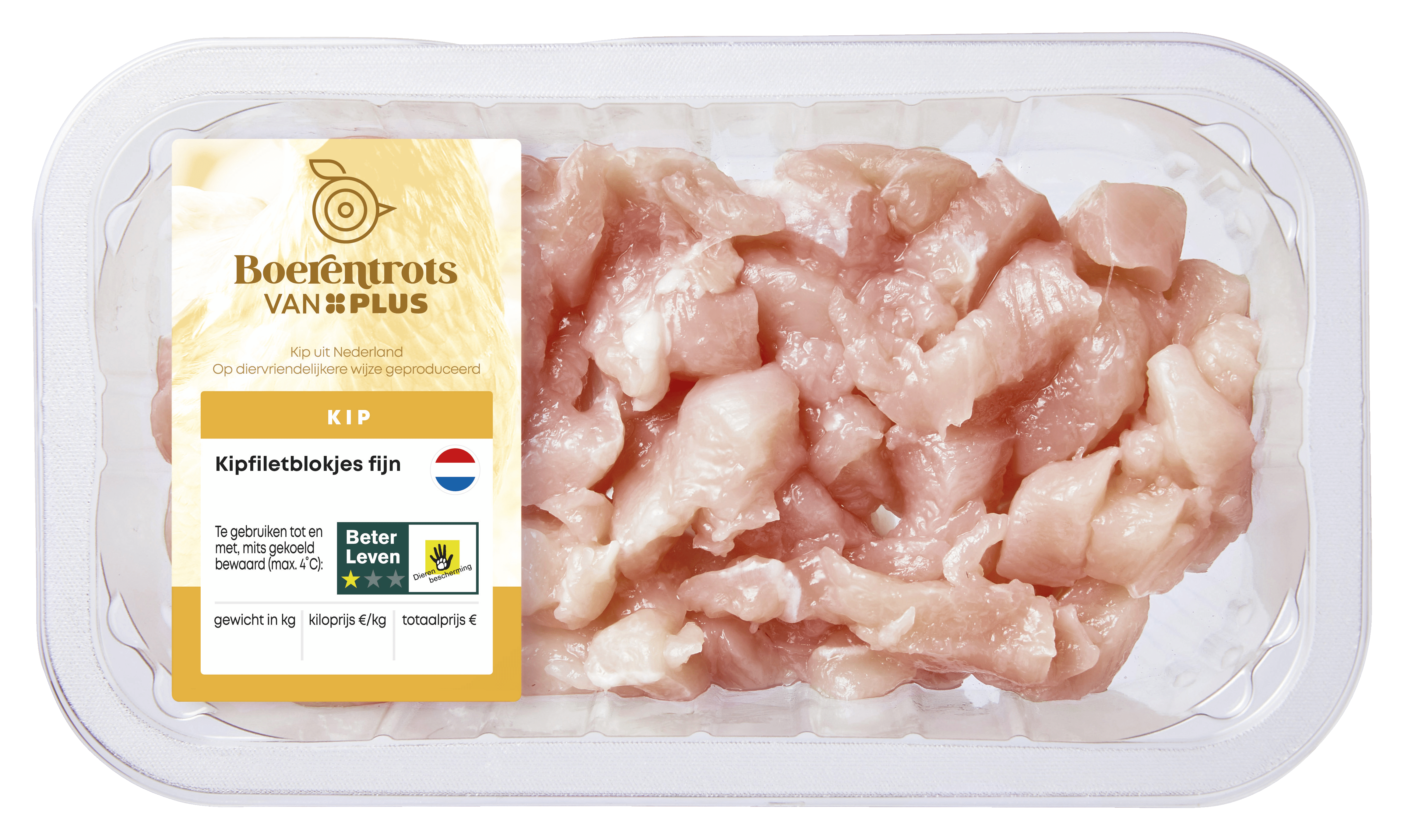 PLUS Boerentrots Kipfiletblokjes fijn Tray 200 g