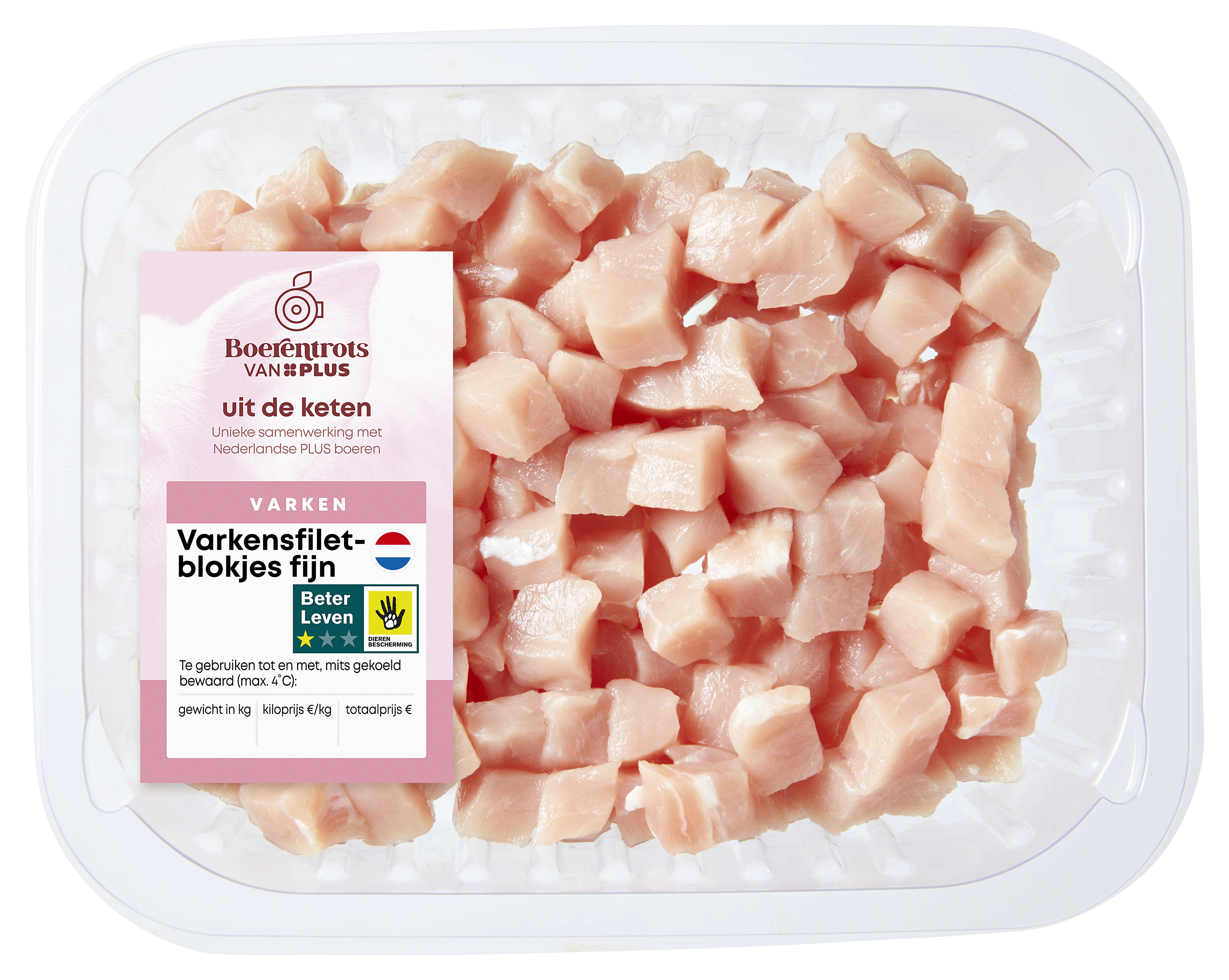 PLUS Boerentrots Varkensfiletblokjes fijn 300 gram