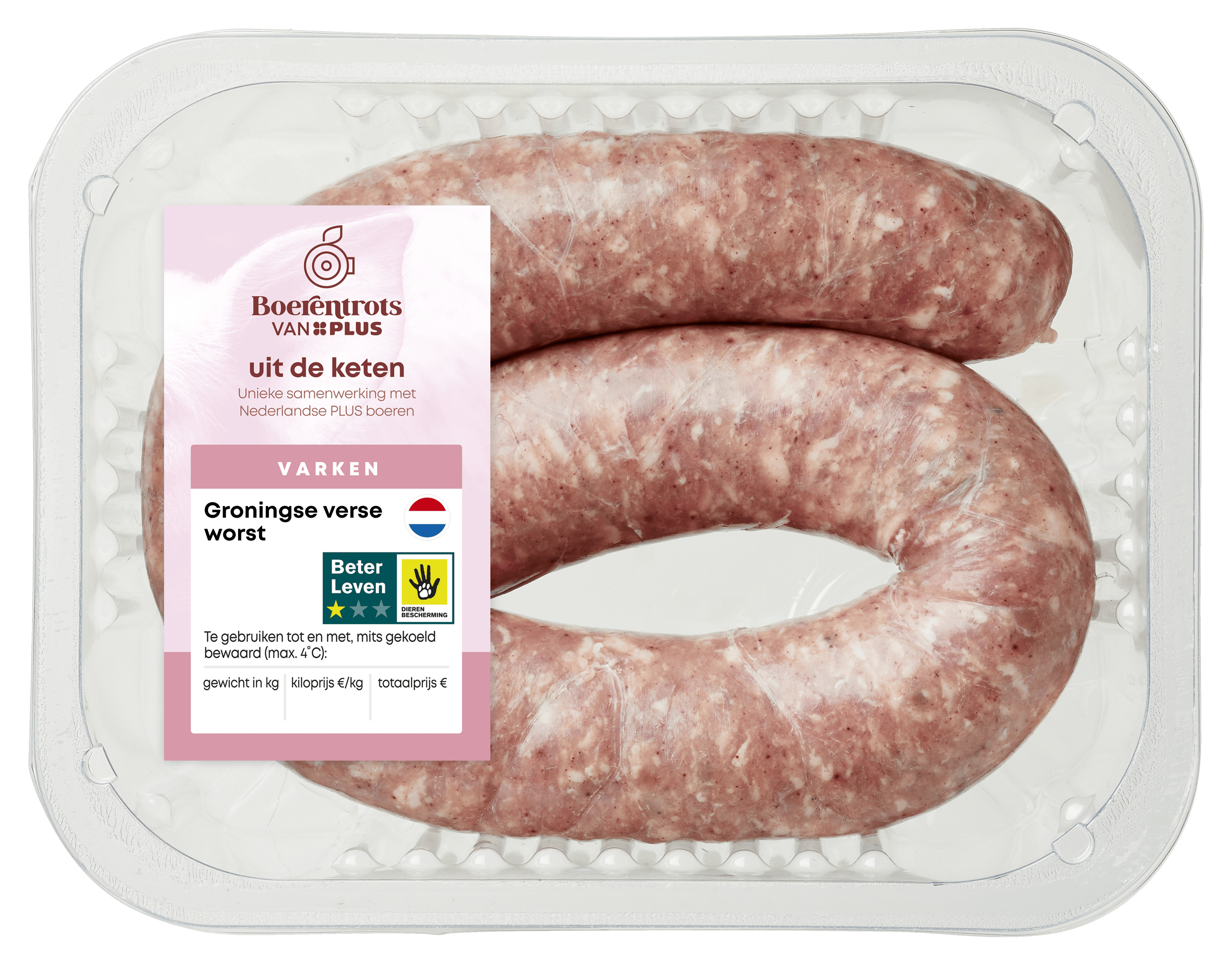 PLUS Boerentrots Groningse verse worst Krimp 400 g