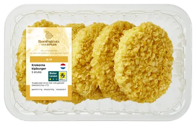 PLUS Boerentrots Krokante kipburger 5 stuks Tray 500 g