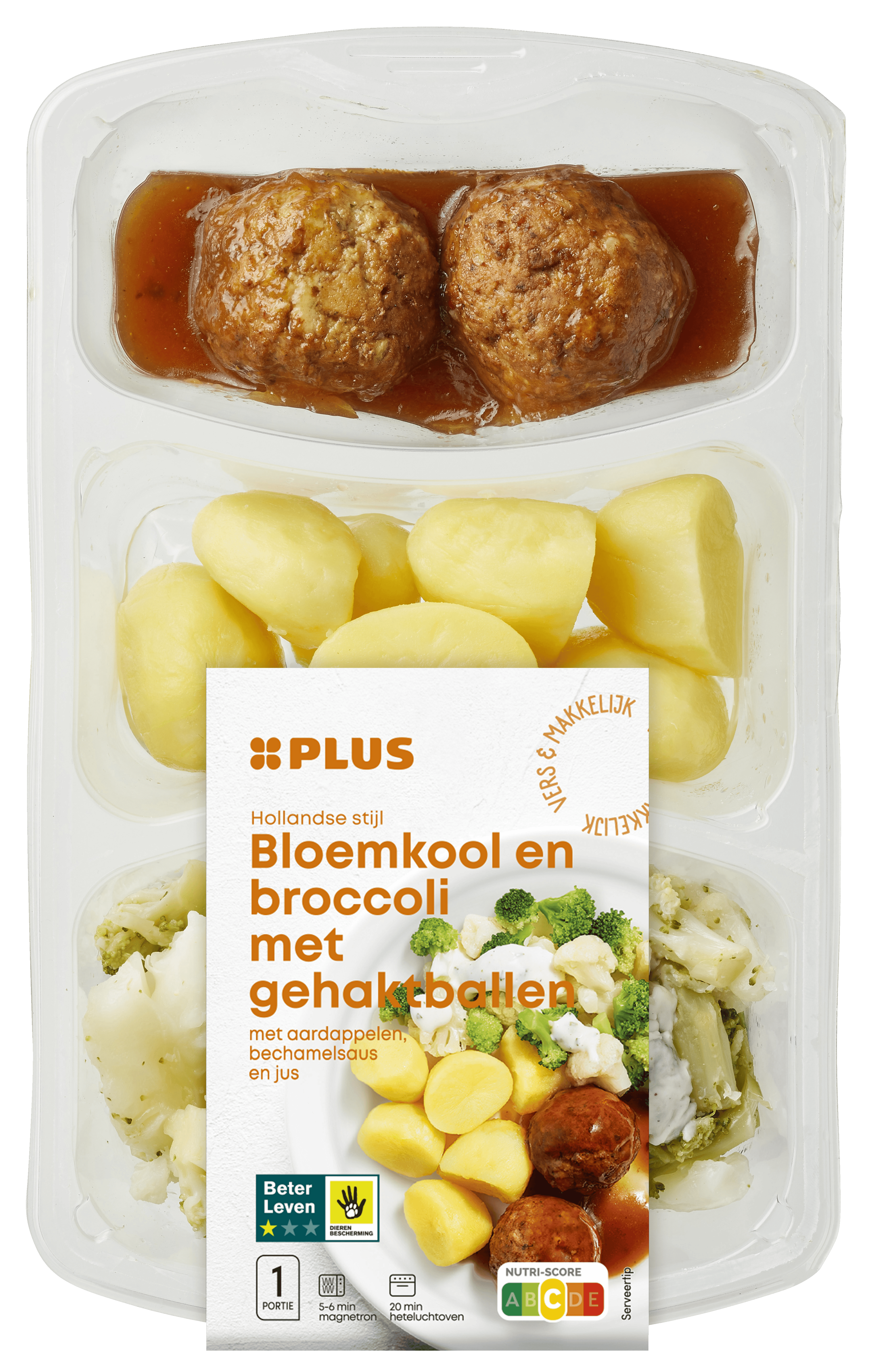 PLUS Bloemkool broccoli gehaktbal + partjes Tray 500 g