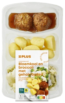 PLUS Bloemkool broccoli gehaktbal + partjes Tray 500 g