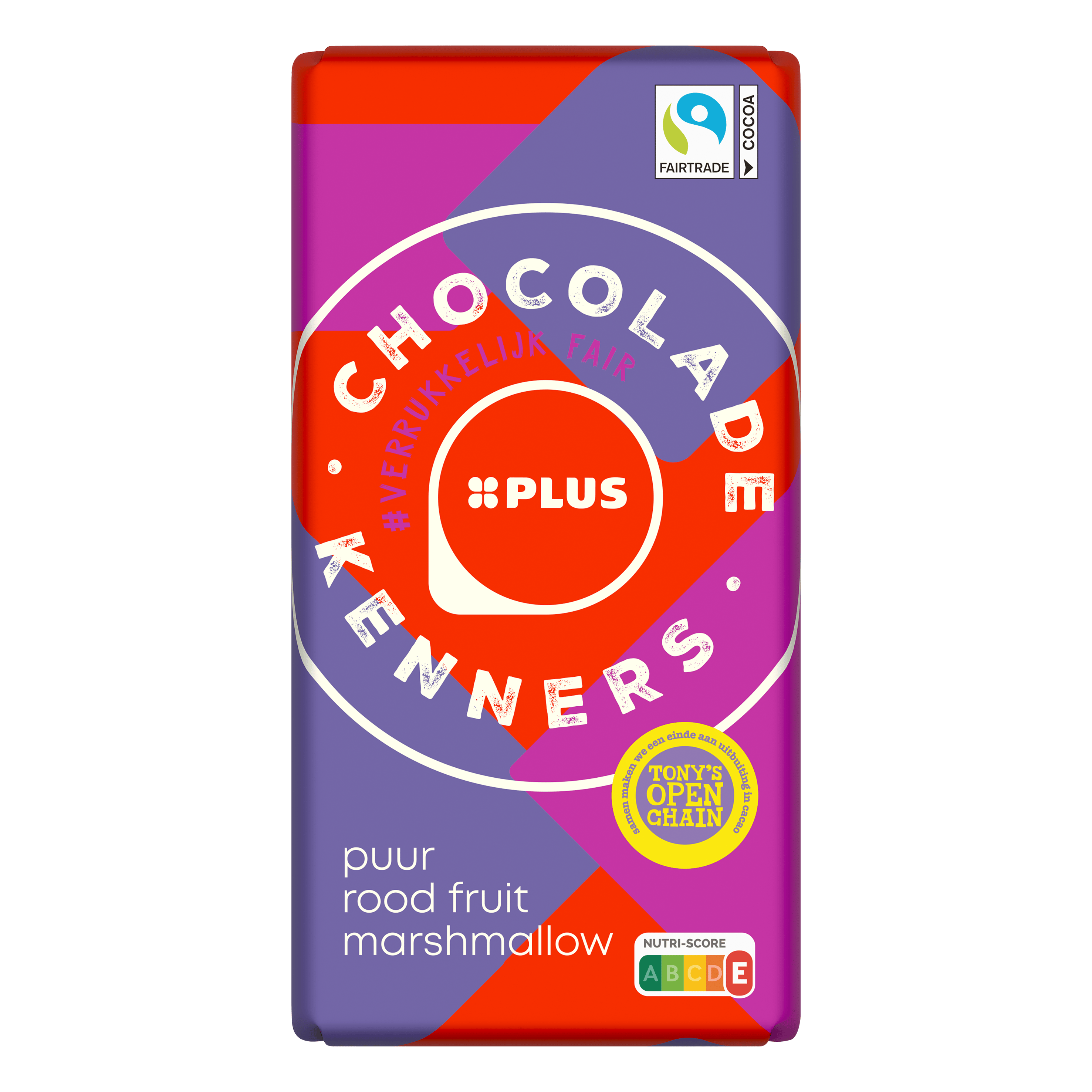 PLUS Chocoladereep rood fruit marshmallow Wikkel 140 g