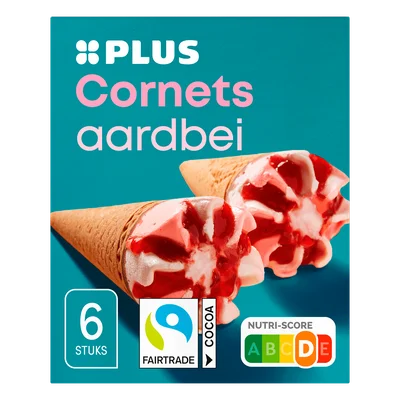 PLUS Cornets aardbei Doos 6 st