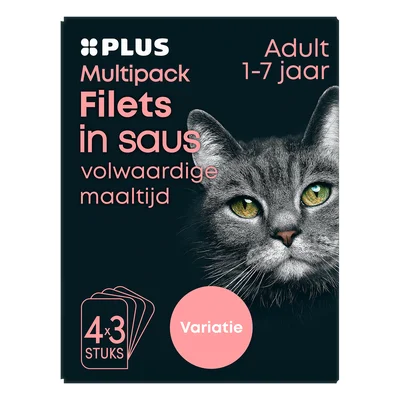 PLUS Filets in saus kip &amp; vlees multipack Doos 12 st