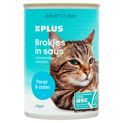 PLUS Brokjes in saus Forel &amp; zalm Blik 415 g