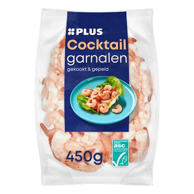 PLUS Cocktail Garnalen gekookt &amp; gepeld Zak 450 g