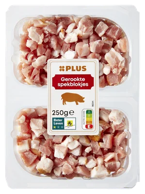 PLUS Dobbelsteentjes gerookt spek Tray 250 g