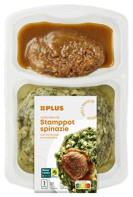 PLUS Spinazie stamppot hamburger Tray 500 g