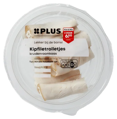 PLUS Kipfiletrolletjes kruiden roomkaas Bakje 80 g