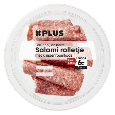 PLUS Salami rolletje met kruidenroomkaas Bakje 80 g