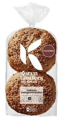 PLUS Korenlanders Volkoren meergranen bollen Zak 4 st