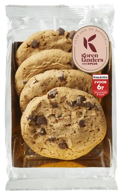 PLUS Korenlanders Roomboter chocolate chunk cookies Bakje 185 g
