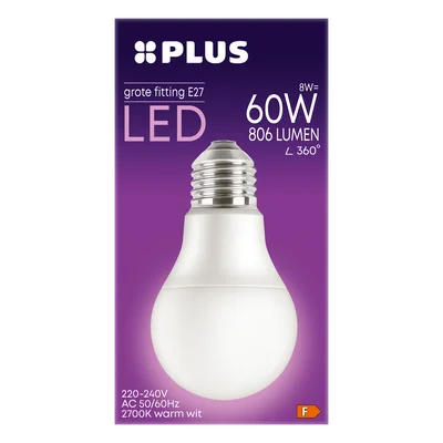 PLUS LED 60W std E27 grote fitting mat Doos 1 st