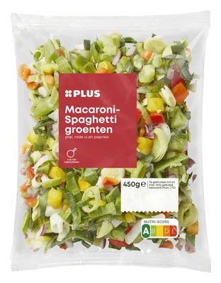 PLUS Macaroni-spaghetti groenten Zak 450 g