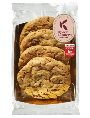 PLUS Korenlanders Witte chocolade cranberry cookies Doos 4 st