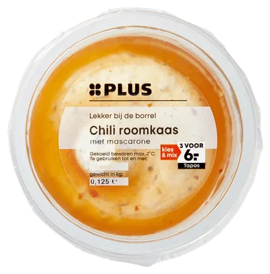 PLUS Roomkaas-mascarpone met chilisaus Bakje 125 g
