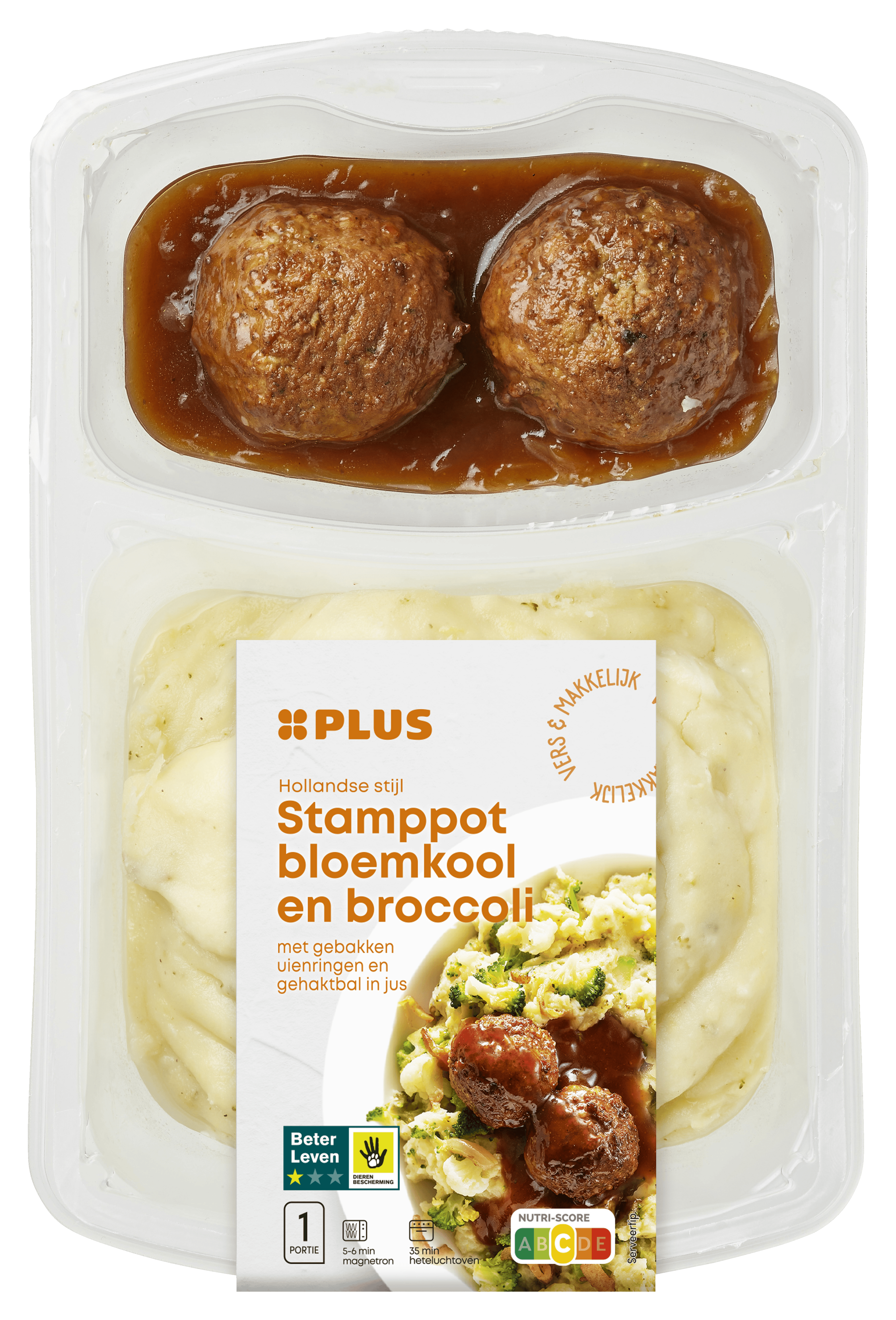 PLUS Stamppot bloemk brocc gehakt Tray 500 g
