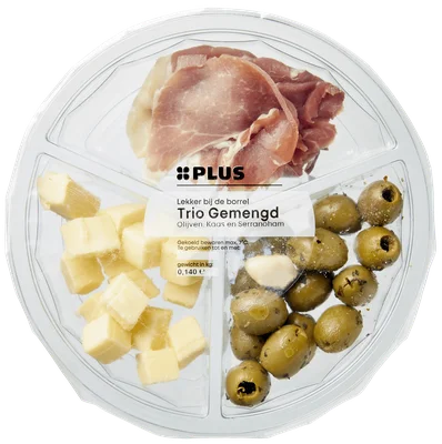 PLUS Tapasschotel Olijven, kaas serranoham Tray 140 g