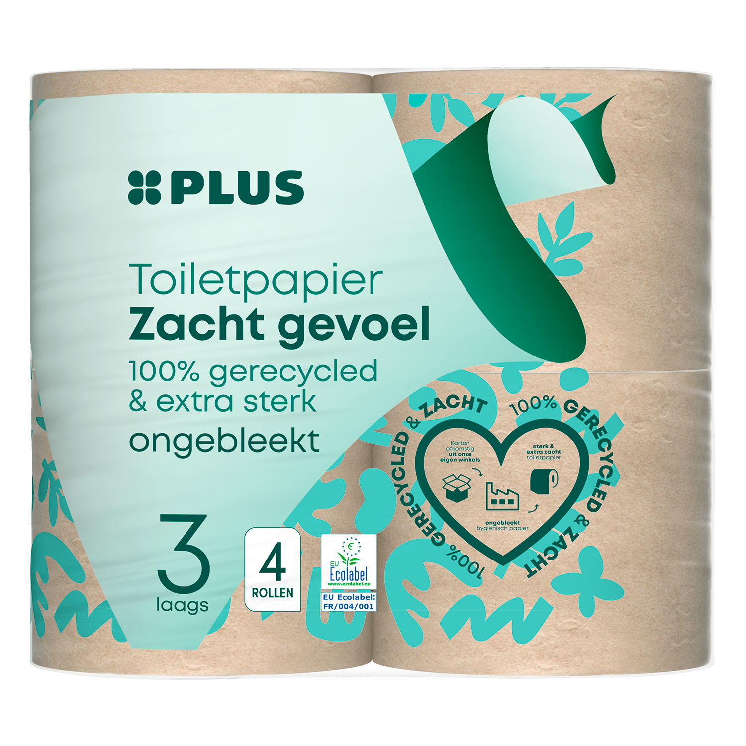PLUS toiletpapier recycled 150 vel 3 laags Zak 4 st