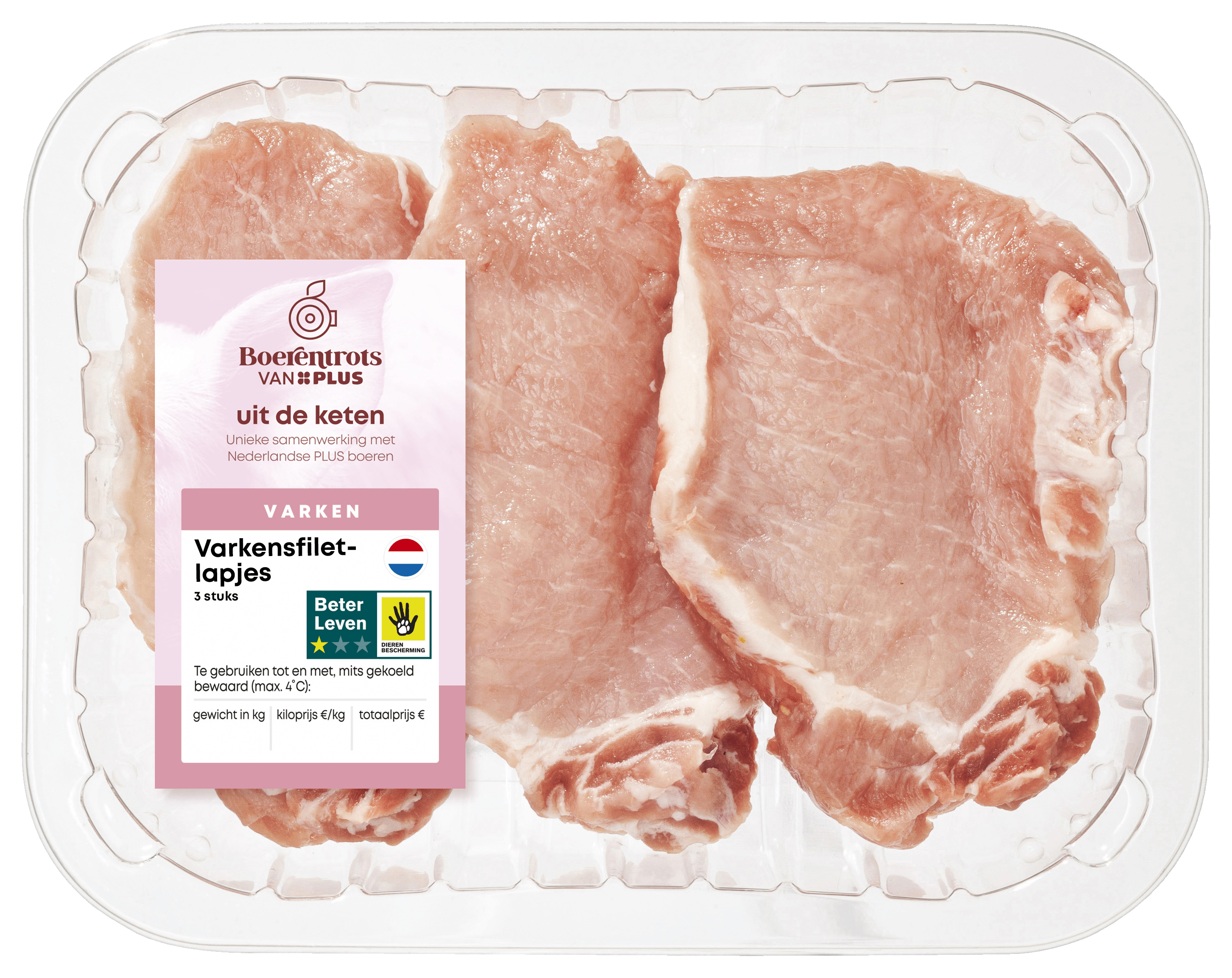 PLUS Varkensfiletlapjes 3 stuks 375 gram