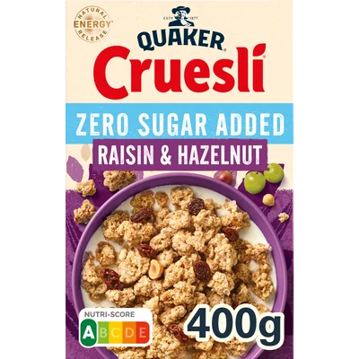 Quaker Cruesli Zero sugar rozijn & hazelnoot