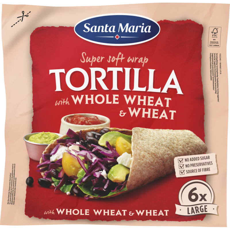 Santa Maria Tortilla wraps met volkorentarwe 6x larg