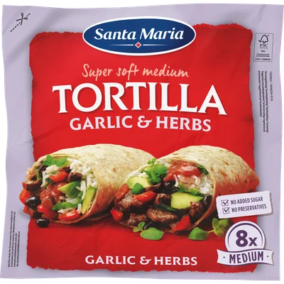 Santa maria Tortilla wrap Garlic + Herbs 8st Zak 320 g