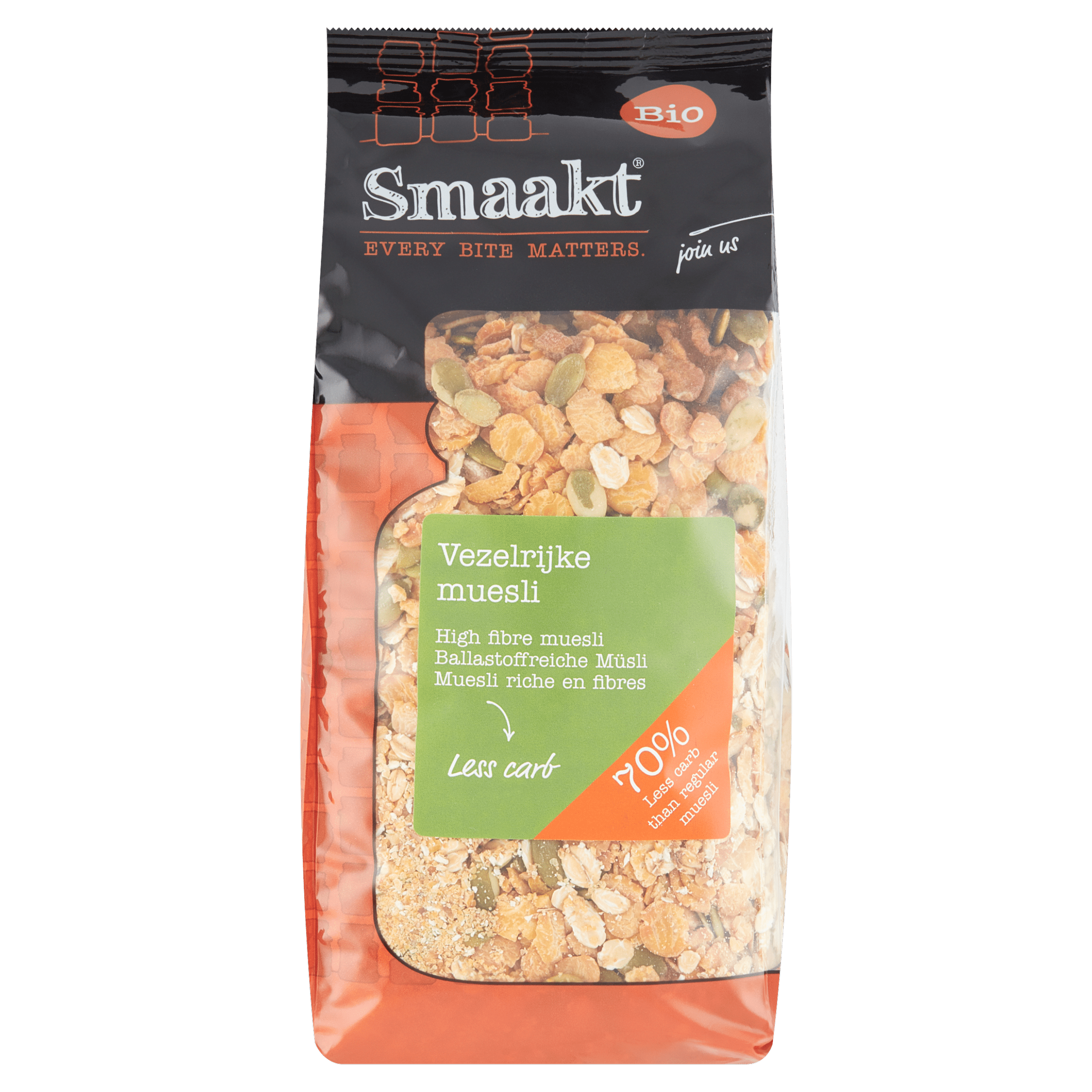 Smaakt Muesli less carb biologisch Zak 500 g