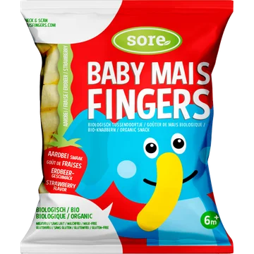 Sore Baby Mais Fingers Aardbei Smaak 6m+ 35 g