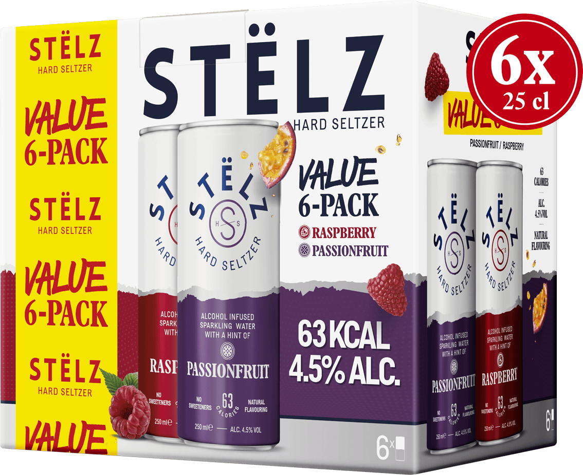 Stëlz Hard Seltzer Raspberry &amp; Passionfruit Set 6 st