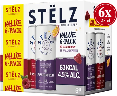 Stëlz Hard Seltzer Raspberry &amp; Passionfruit Set 6 st