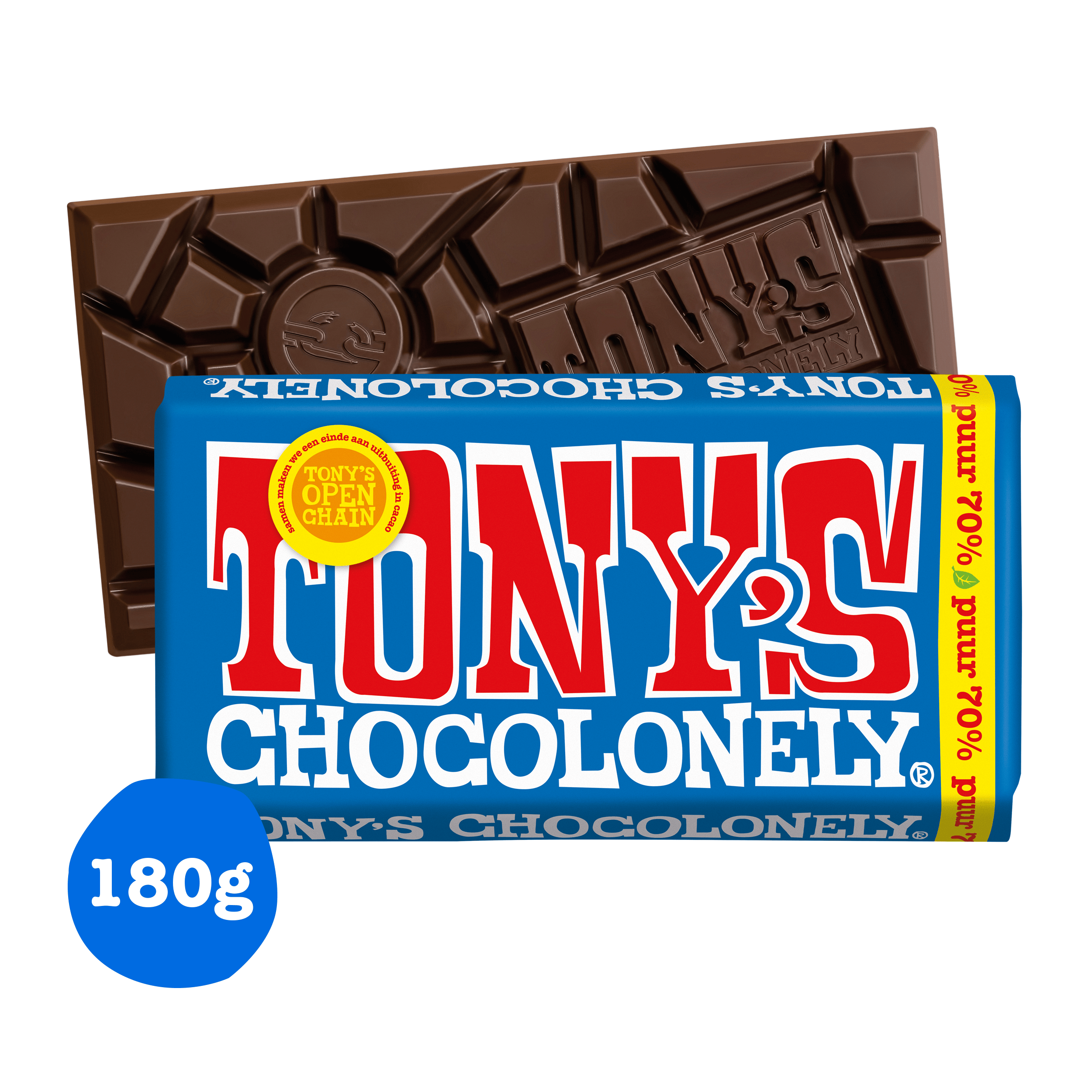 Tony's Chocolonely Chocoladereep Puur Fairtrade Wikkel 180 g