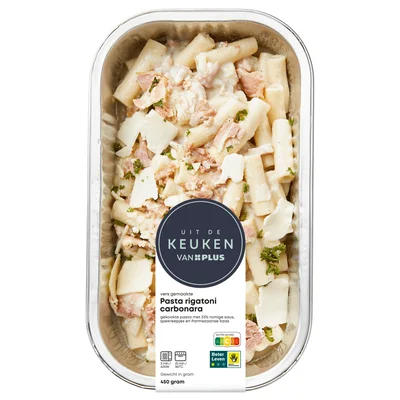 Uit de keuken van PLUS Rigatoni Carbonara Bakje 450 g