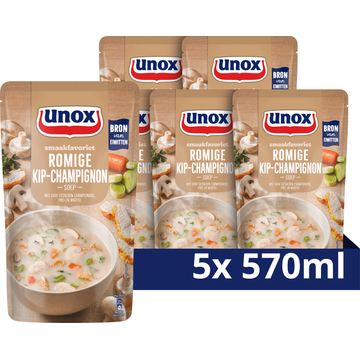 Unox Smaakfavoriet Soep In Zak Romige Kip-Champignon - 5 x 570 ml