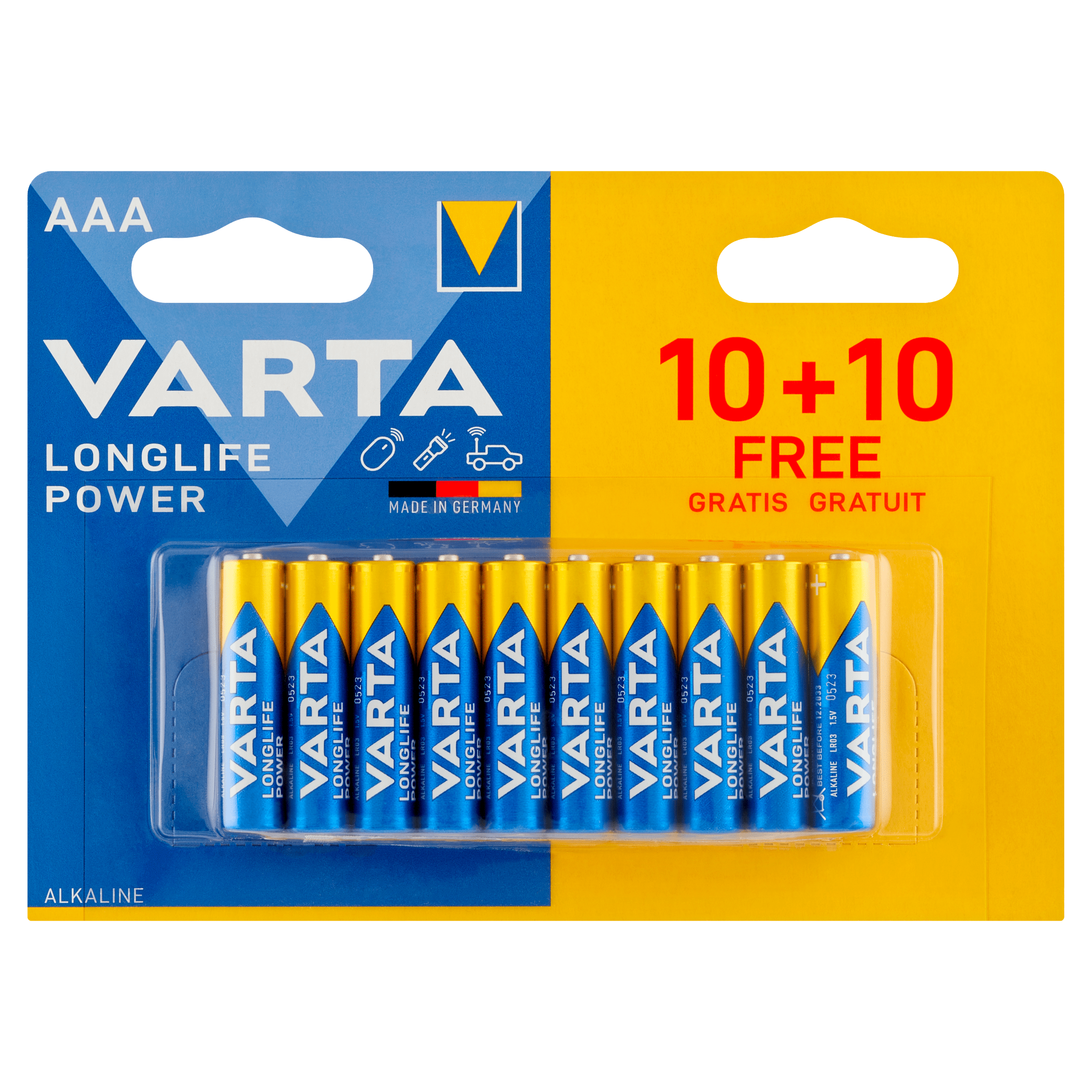 Varta Longlife AAA batterijen 10+10 Blister 20 st