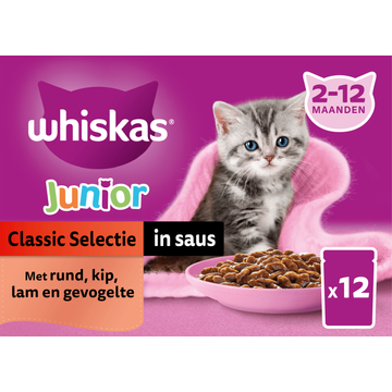 Whiskas 1+ Kattenvoer - Classic selectie in saus - maaltijdzakjes 12x85g